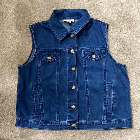Talbots Denim Sleeveless Button Down Vest Top Size M Petite - Picture 1 of 4